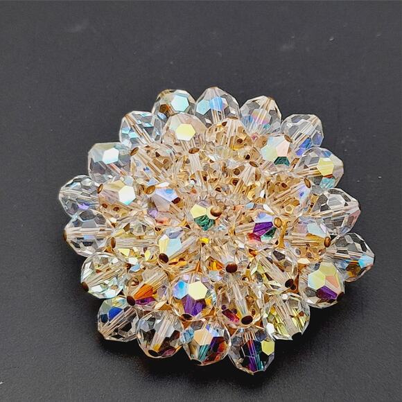 Vintage Crystal Aurora Borealis Clear Beaded 1960s Brooch - Picture 10 of 10